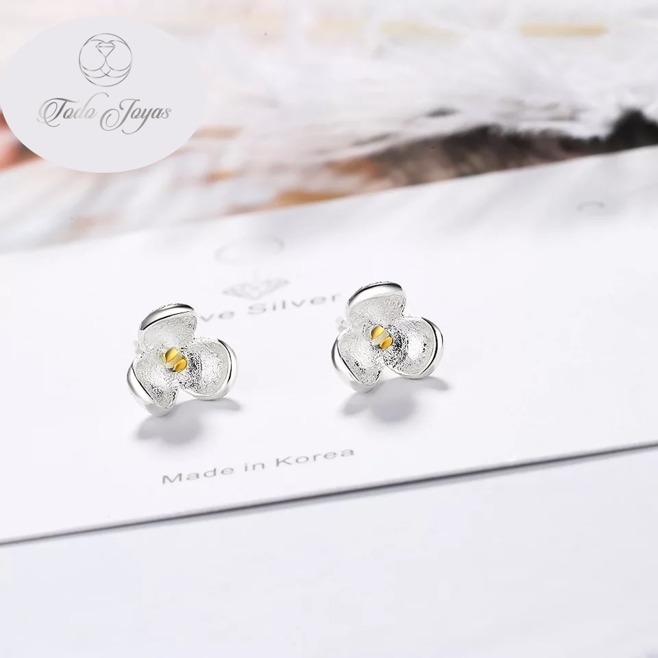 AROS TODOJOYAS DE FLOR TRES PETALOS PLATEADOS PLATA - 5