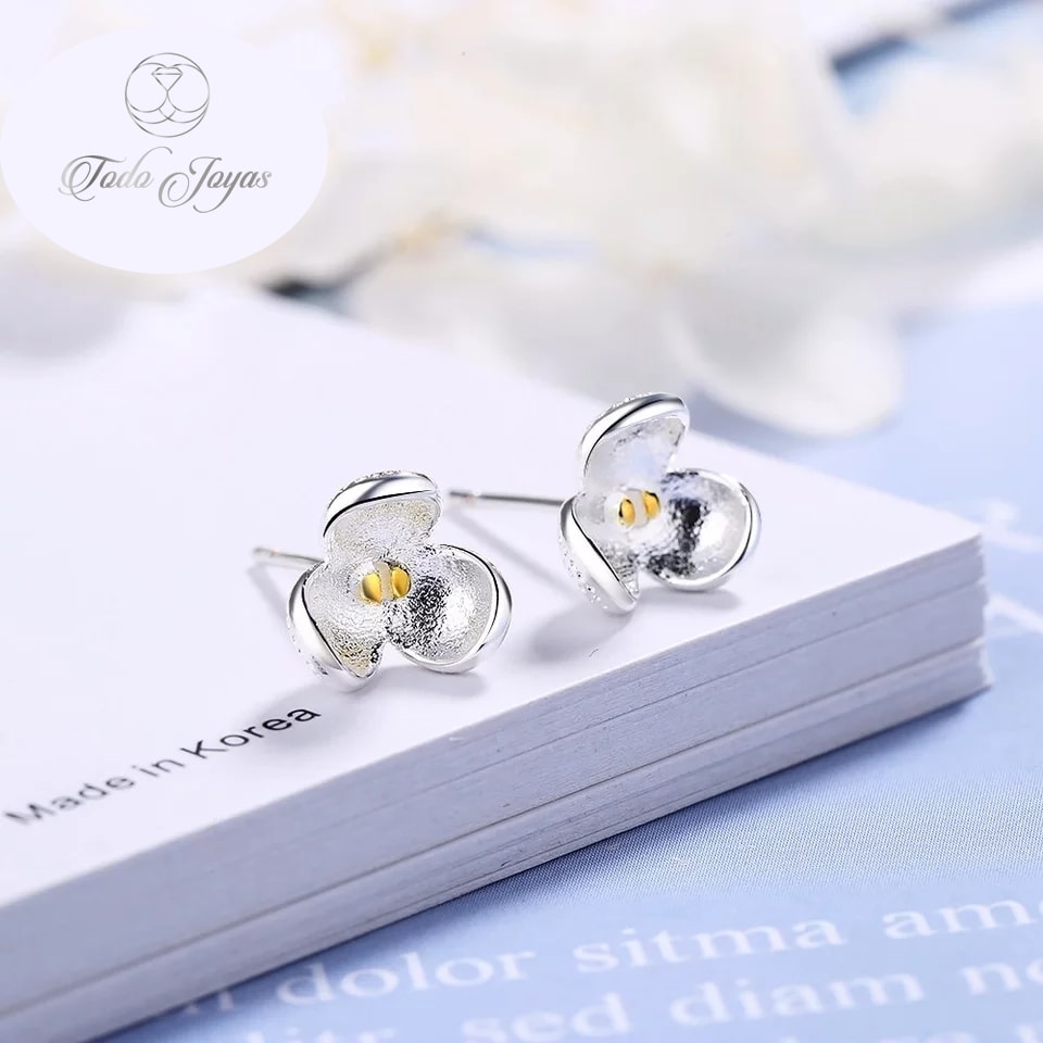 AROS TODOJOYAS DE FLOR TRES PETALOS PLATEADOS PLATA - 6
