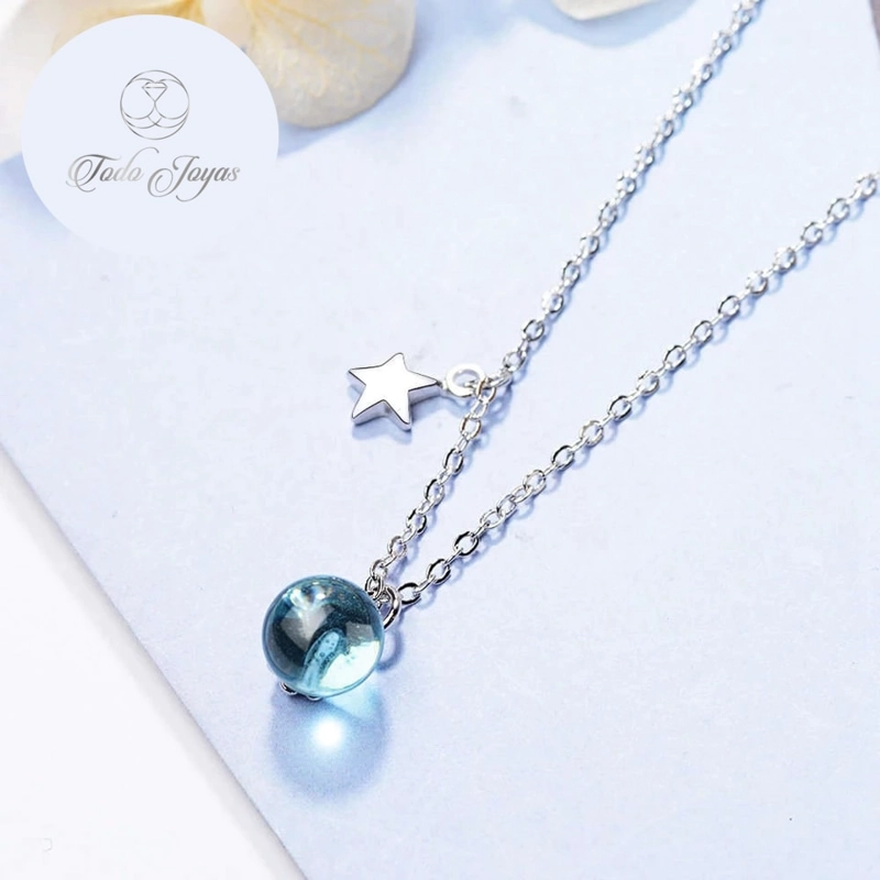 COLLAR TODOJOYAS ENCHAPADO EN PLATA COLGANTE PLANETA Y ESTRELLA PLATEADO - 4