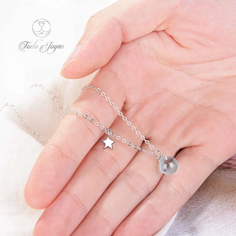 COLLAR TODOJOYAS ENCHAPADO EN PLATA COLGANTE PLANETA Y ESTRELLA PLATEADO - 5