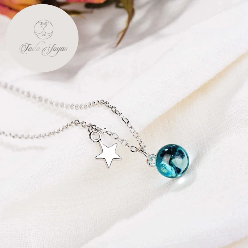 COLLAR TODOJOYAS ENCHAPADO EN PLATA COLGANTE PLANETA Y ESTRELLA PLATEADO - 6