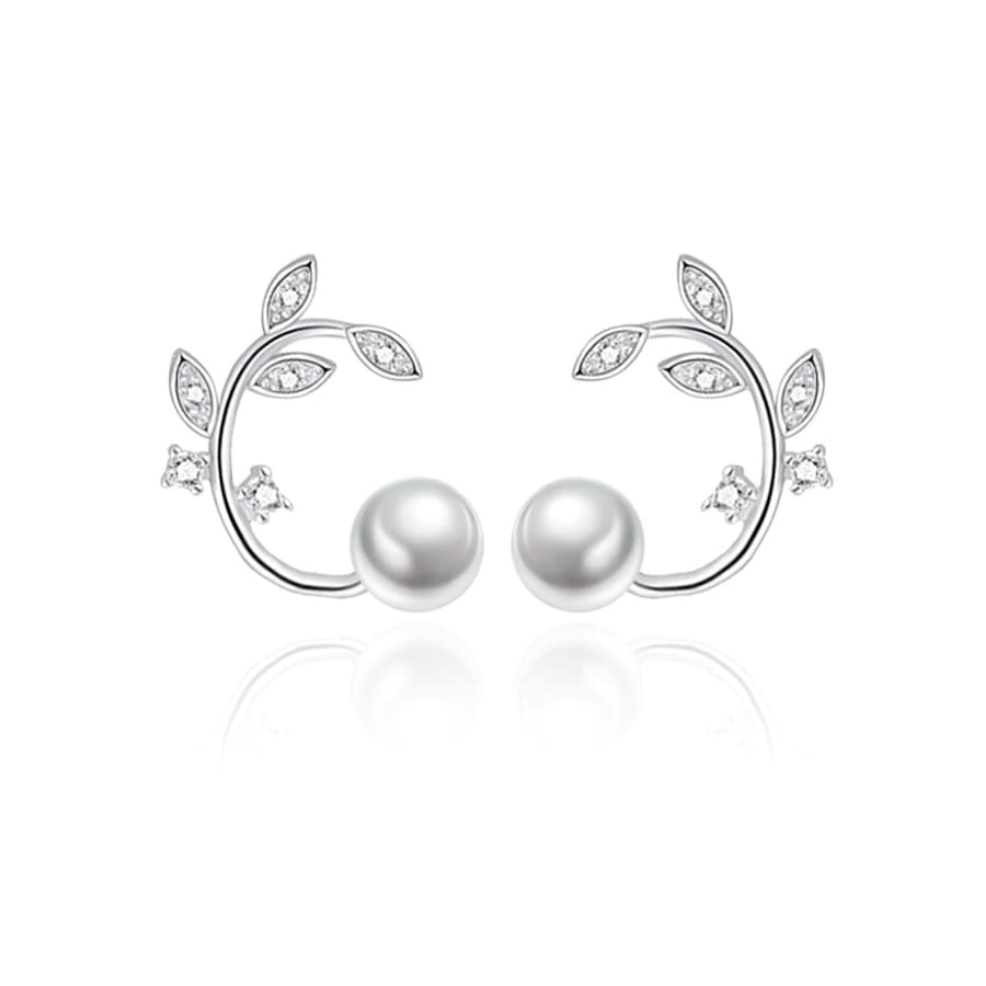 AROS TODOJOYAS PERLA Y HOJAS CIRCONES PLATEADO PLATA - 1