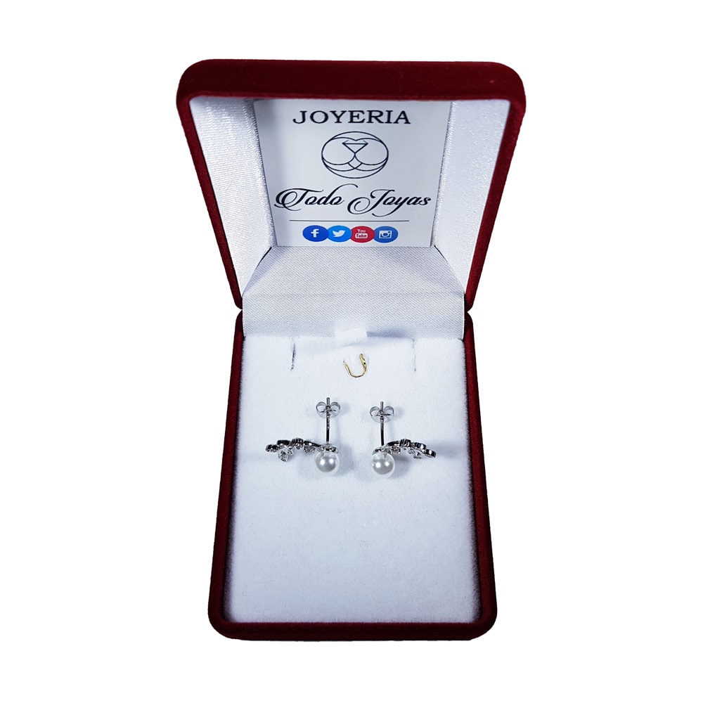 AROS TODOJOYAS PERLA Y HOJAS CIRCONES PLATEADO PLATA - 2