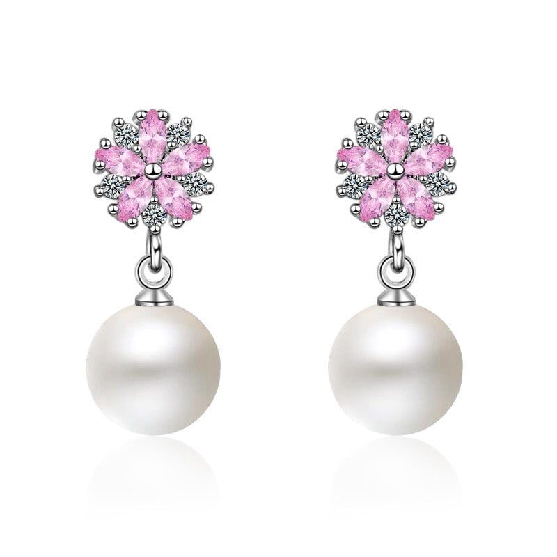 AROS TODOJOYAS PERLA CON CIRCONES ROSA PLATEADO PLATA - 1