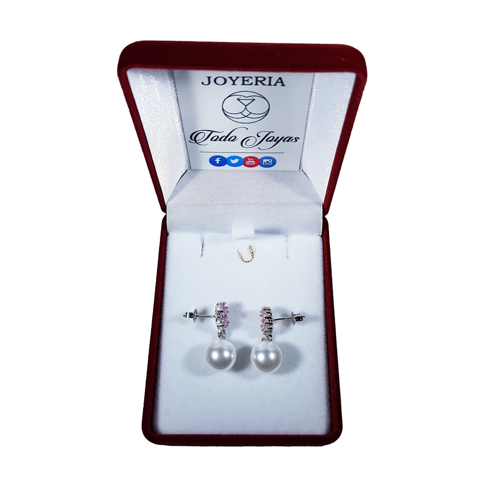 AROS TODOJOYAS PERLA CON CIRCONES ROSA PLATEADO PLATA - 2