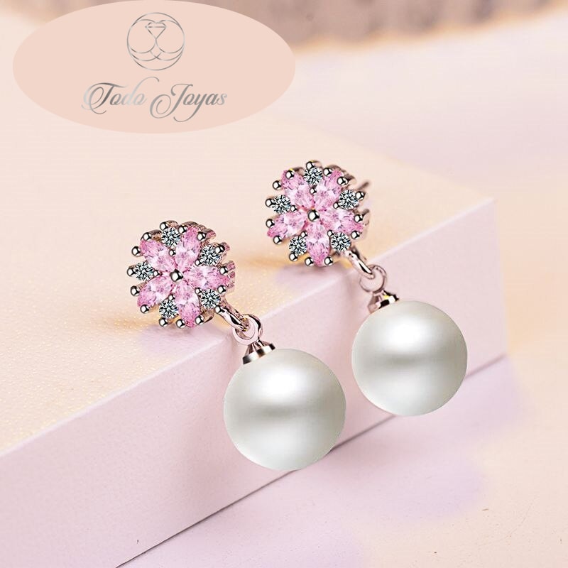 AROS TODOJOYAS PERLA CON CIRCONES ROSA PLATEADO PLATA - 3