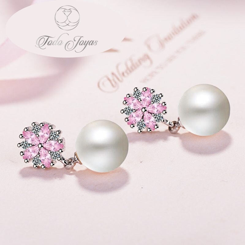 AROS TODOJOYAS PERLA CON CIRCONES ROSA PLATEADO PLATA - 4