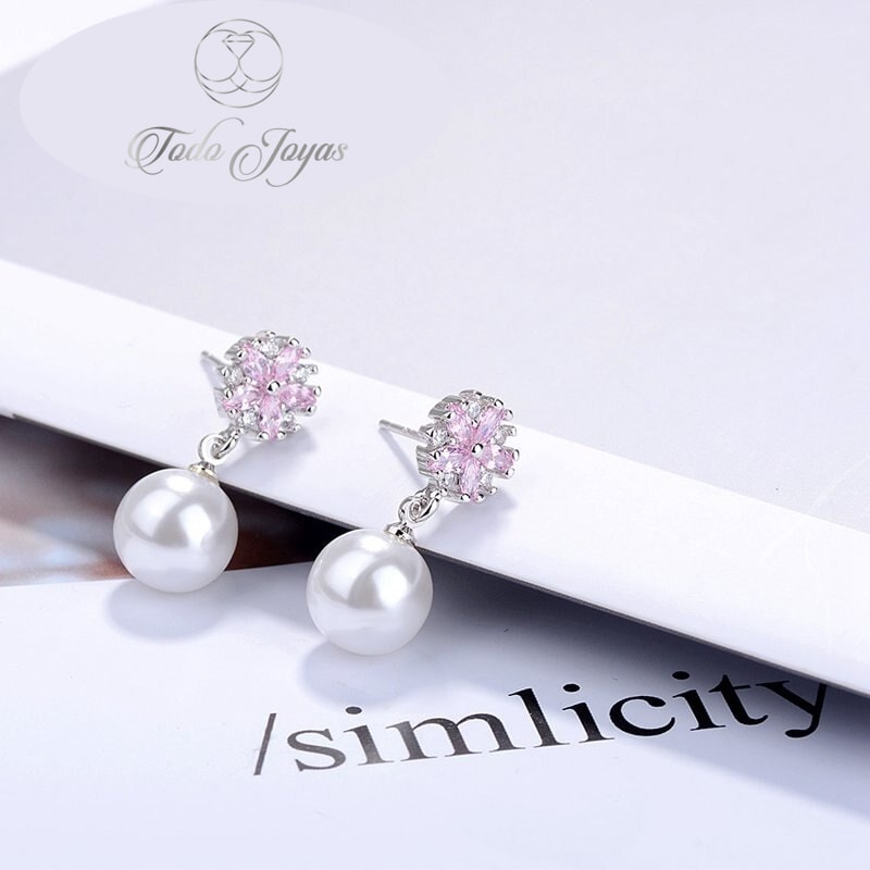 AROS TODOJOYAS PERLA CON CIRCONES ROSA PLATEADO PLATA - 6