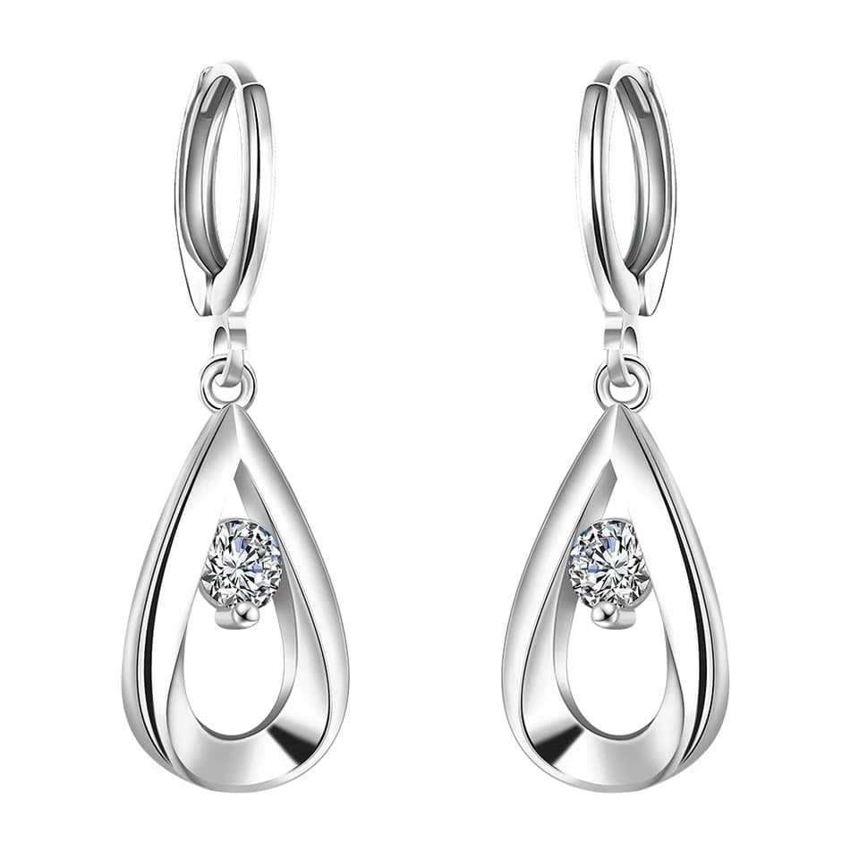 AROS TODOJOYAS DE GOTAS CIRCON BLANCO PLATEADO PLATA - 1