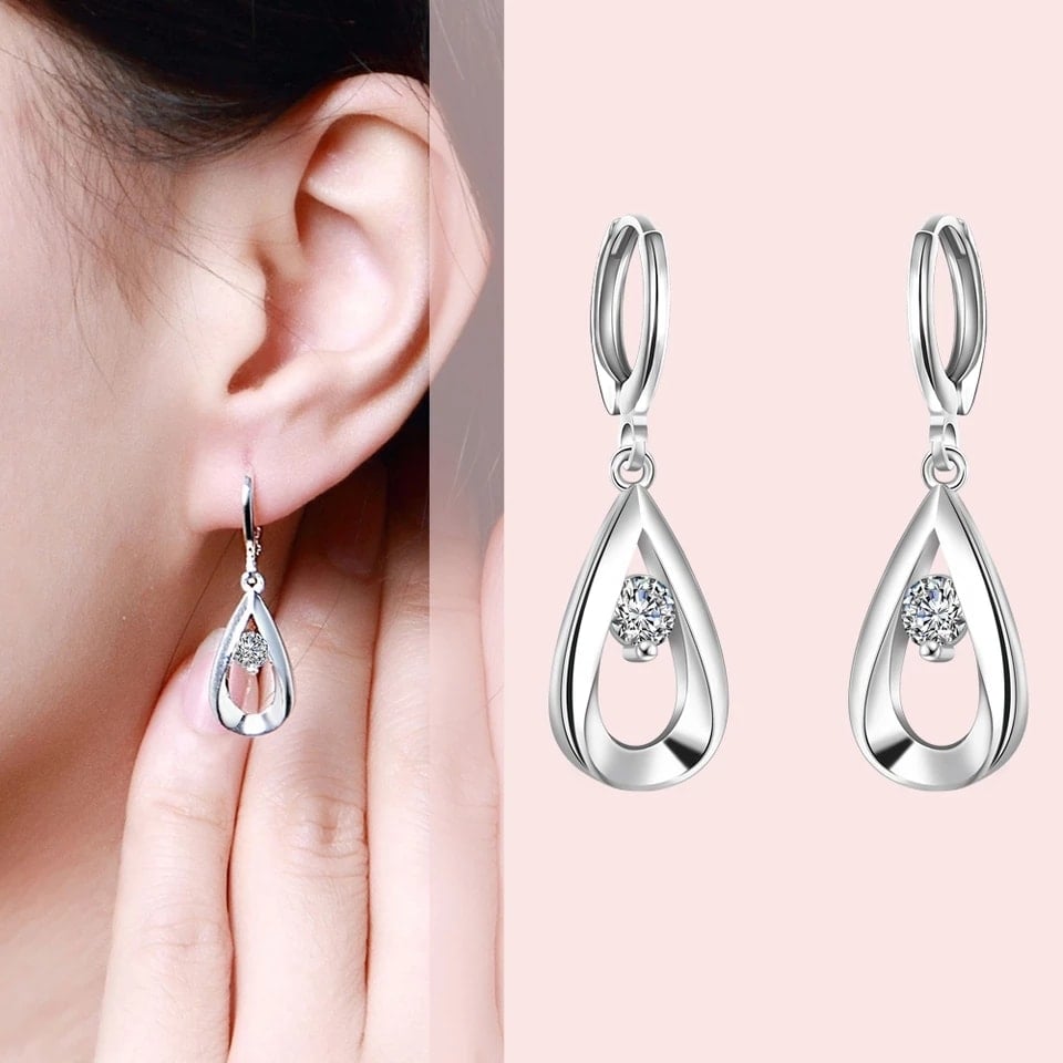 AROS TODOJOYAS DE GOTAS CIRCON BLANCO PLATEADO PLATA - 3