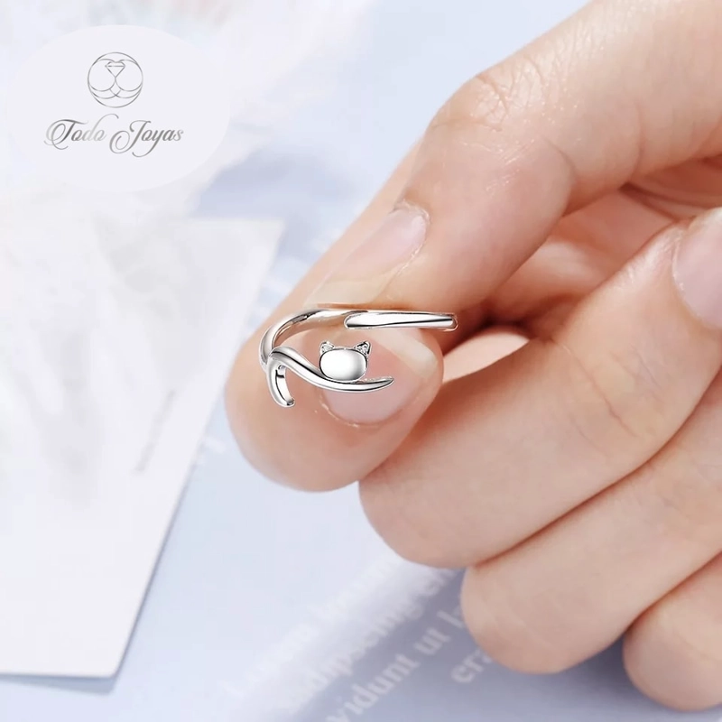 ANILLO TODOJOYAS FORMA DE GATO PLATEADO - 4