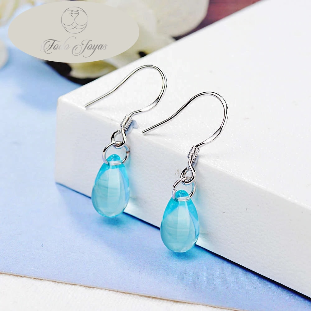 AROS TODOJOYAS GOTA CRISTAL CELESTE COLGANTE PLATA - 3