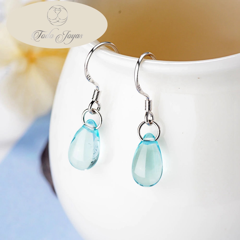 AROS TODOJOYAS GOTA CRISTAL CELESTE COLGANTE PLATA - 4