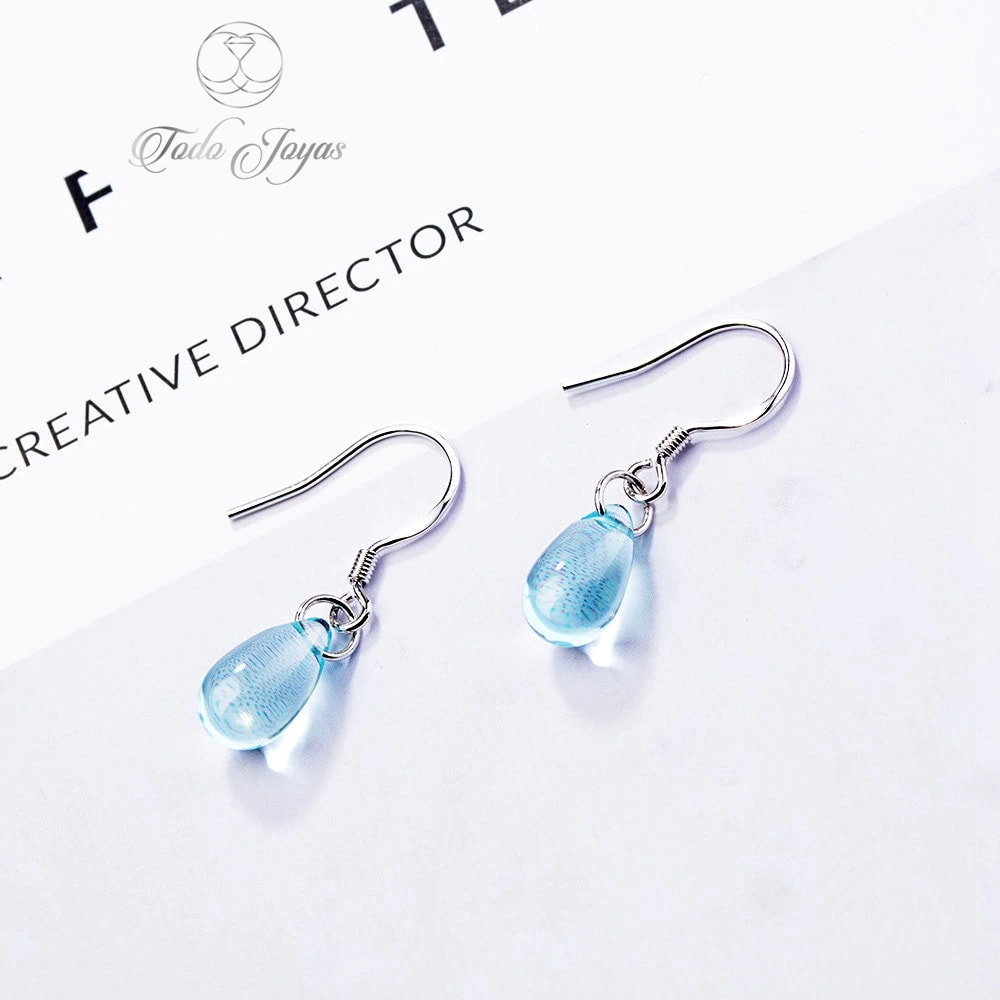 AROS TODOJOYAS GOTA CRISTAL CELESTE COLGANTE PLATA - 5