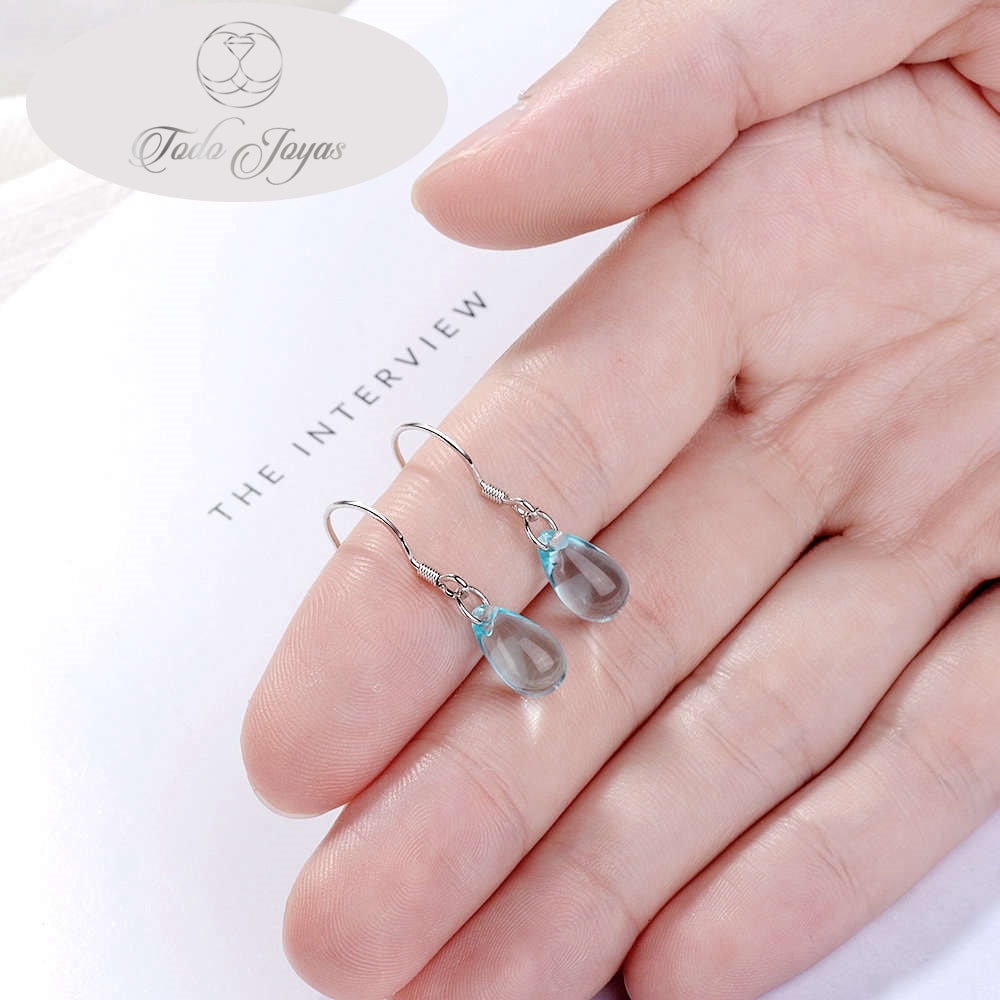 AROS TODOJOYAS GOTA CRISTAL CELESTE COLGANTE PLATA - 6