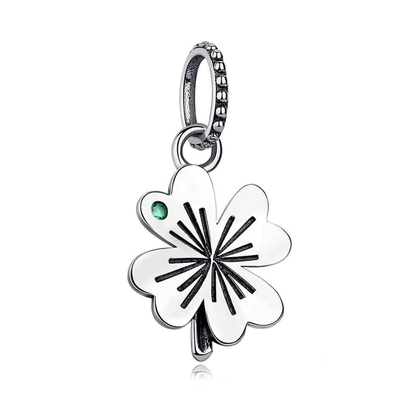 CHARM DIJE PLATA 925 TREBOL PLATEADO CIRCON - 1