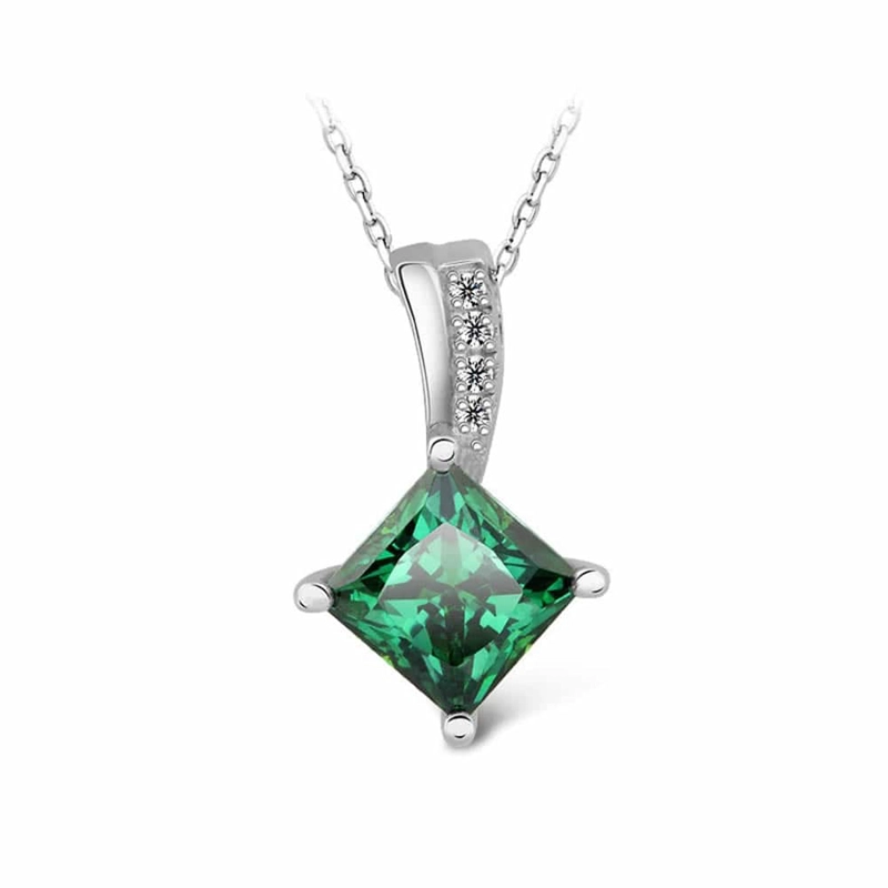 COLLAR TODOJOYAS ENCHAPADO EN PLATA CRISTAL VERDE CUADRADO PLATEADO - 1