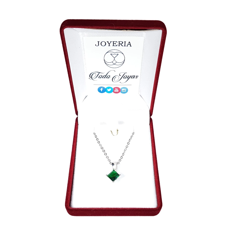 COLLAR TODOJOYAS ENCHAPADO EN PLATA CRISTAL VERDE CUADRADO PLATEADO - 2