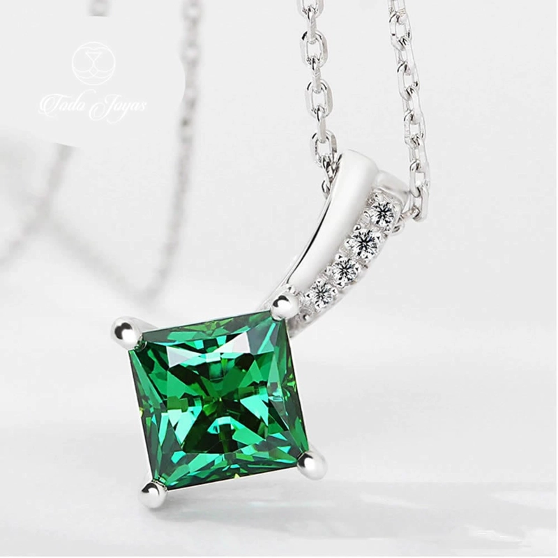 COLLAR TODOJOYAS ENCHAPADO EN PLATA CRISTAL VERDE CUADRADO PLATEADO - 4