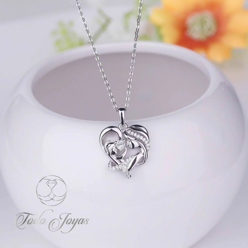 COLLAR TODOJOYAS ENCHAPADO EN PLATA MAMA Y BEBE AMOR MADRE PLATEADO - 5