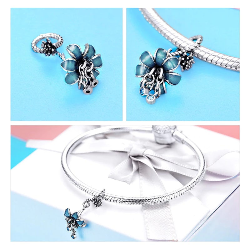 CHARM DIJE PLATA 925 FLOR AZUL - 3