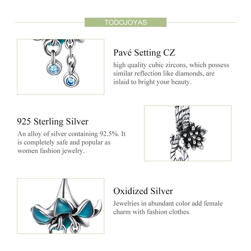 CHARM DIJE PLATA 925 FLOR AZUL - 5