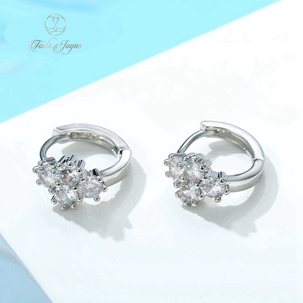 AROS TODOJOYAS FLOR CIRCONES PLATEADO PLATA - 3