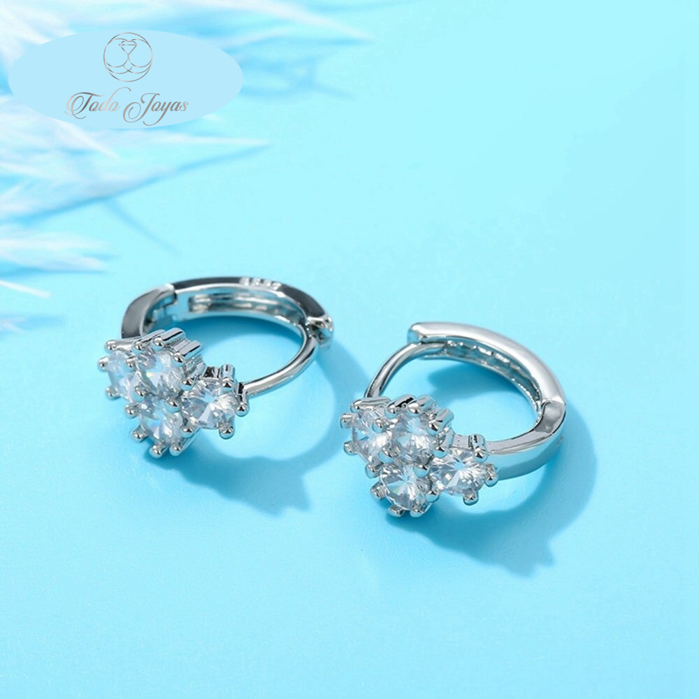 AROS TODOJOYAS FLOR CIRCONES PLATEADO PLATA - 4