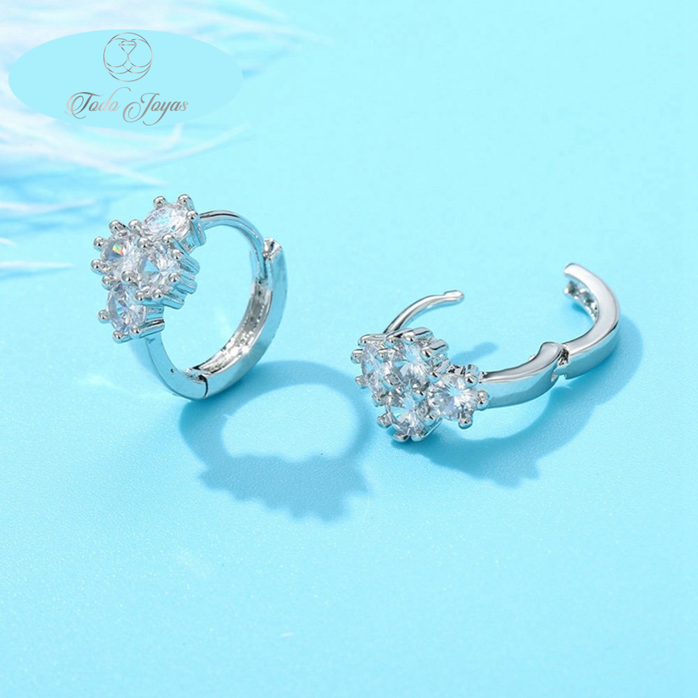 AROS TODOJOYAS FLOR CIRCONES PLATEADO PLATA - 5