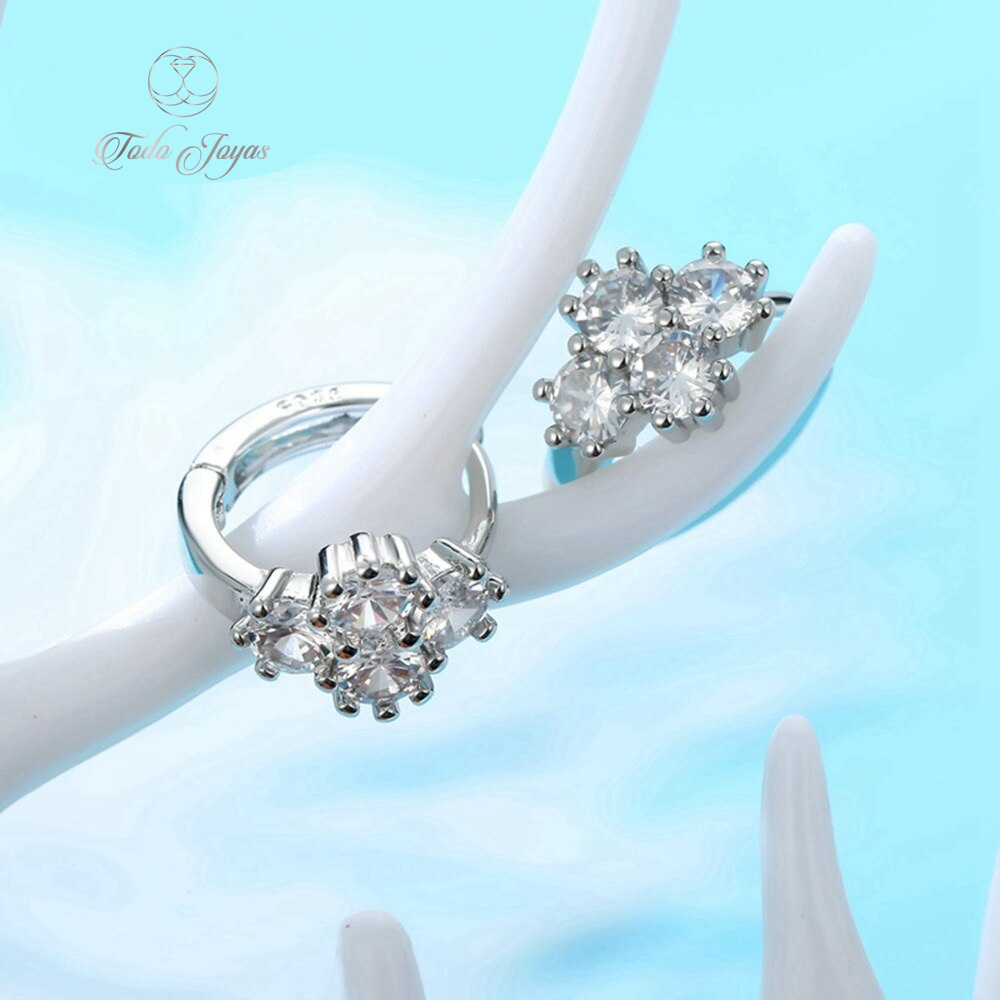 AROS TODOJOYAS FLOR CIRCONES PLATEADO PLATA - 6