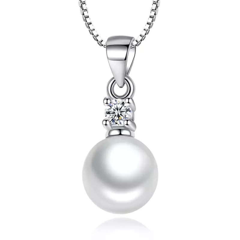 COLLAR TODOJOYAS ENCHAPADO EN PLATA PERLA BLANCA CON CIRCON PLATEADO - 1