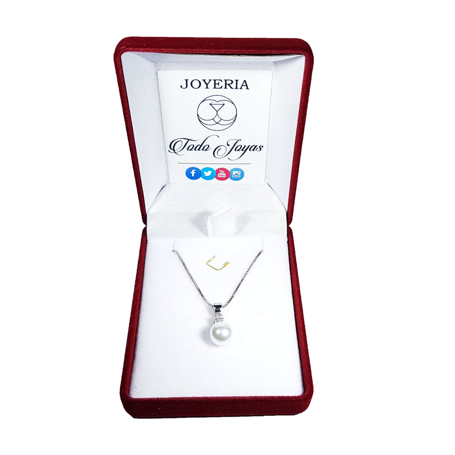 COLLAR TODOJOYAS ENCHAPADO EN PLATA PERLA BLANCA CON CIRCON PLATEADO - 2