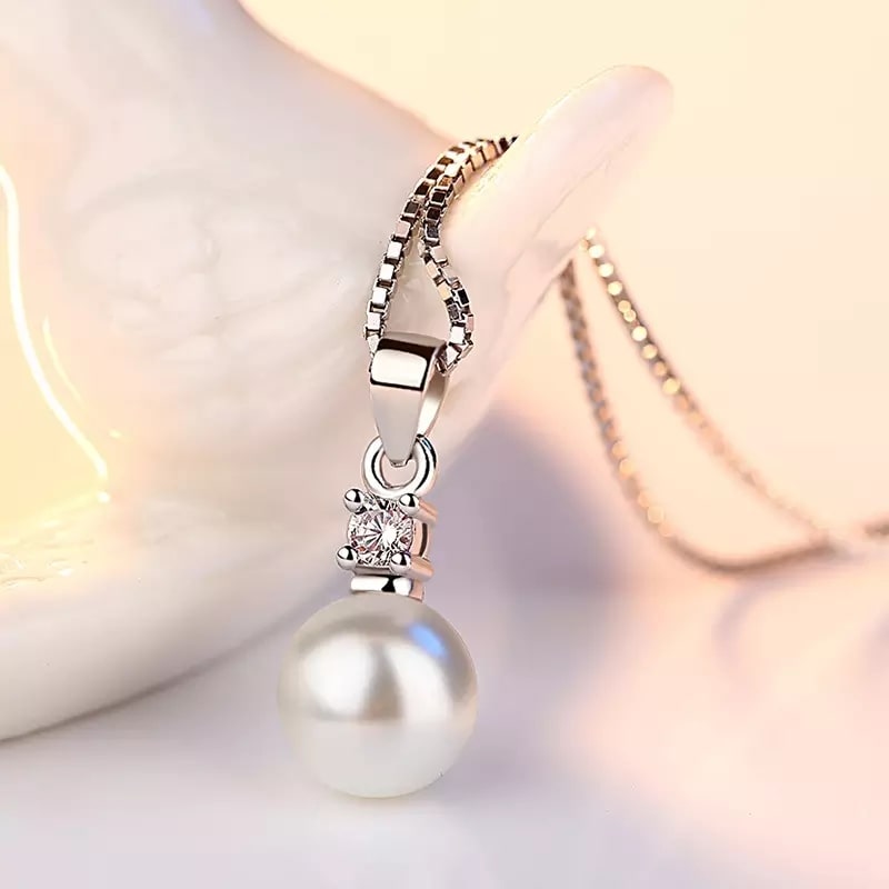 COLLAR TODOJOYAS ENCHAPADO EN PLATA PERLA BLANCA CON CIRCON PLATEADO - 4