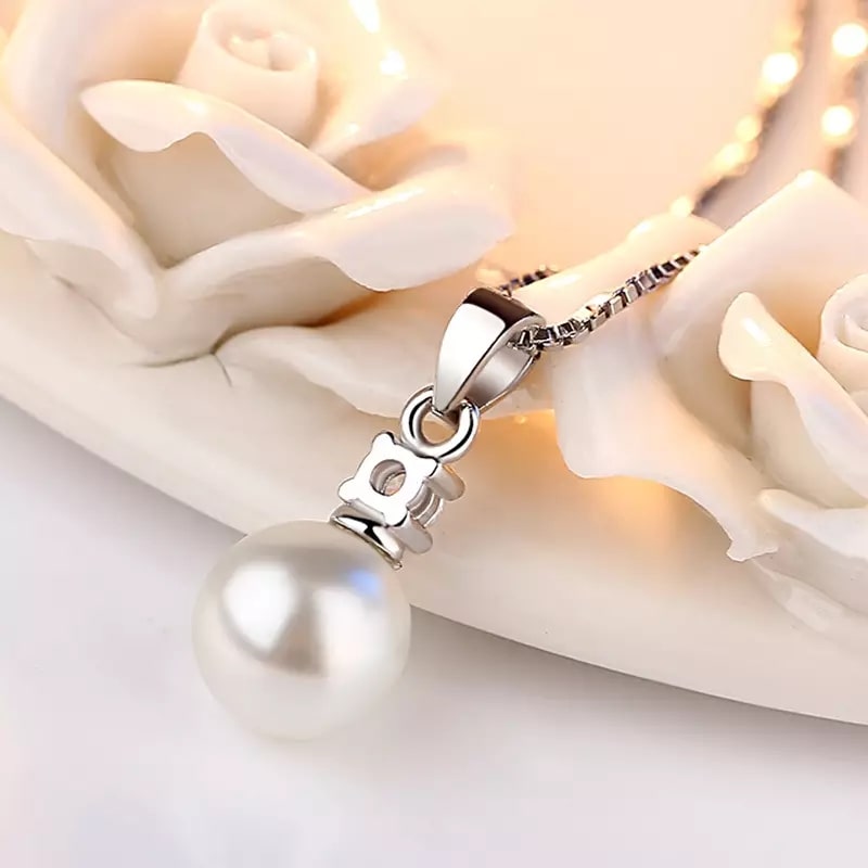 COLLAR TODOJOYAS ENCHAPADO EN PLATA PERLA BLANCA CON CIRCON PLATEADO - 5