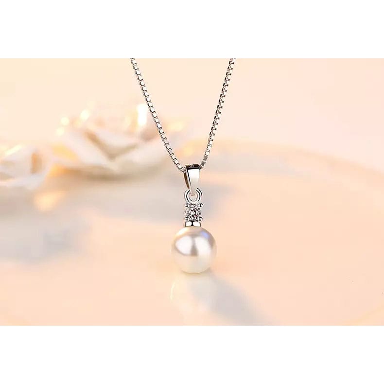 COLLAR TODOJOYAS ENCHAPADO EN PLATA PERLA BLANCA CON CIRCON PLATEADO - 6
