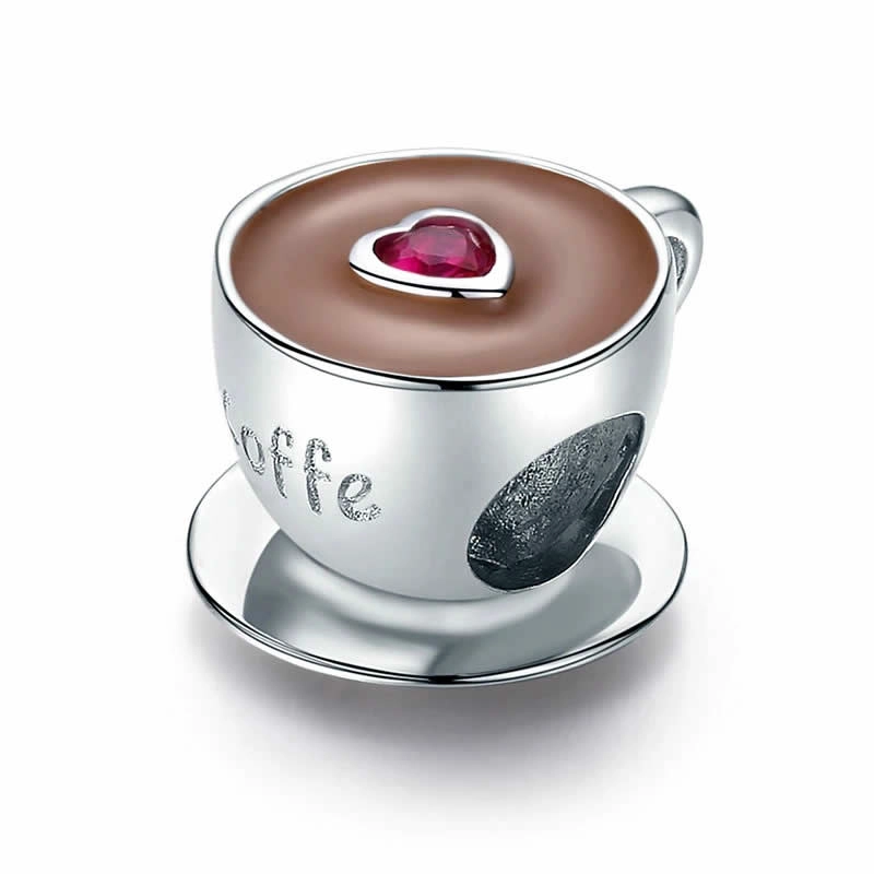 CHARM DIJE PLATA 925 TAZA DE EN COLOR CAFE - 1