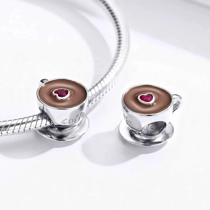 CHARM DIJE PLATA 925 TAZA DE EN COLOR CAFE - 3