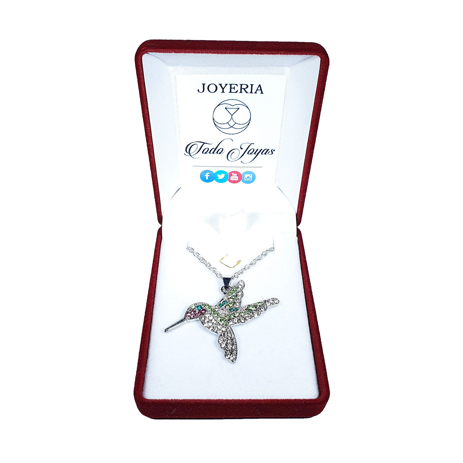 COLLAR TODOJOYAS ENCHAPADO EN PLATA COLGANTE COLIBRI CON CIRCONES PLATEADO - 2