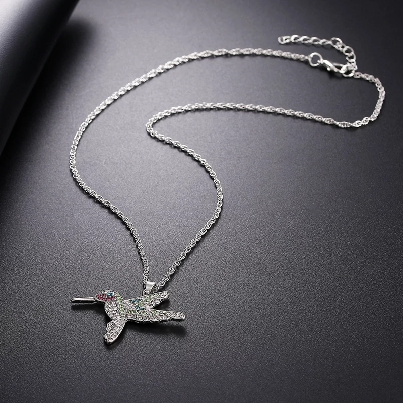 COLLAR TODOJOYAS ENCHAPADO EN PLATA COLGANTE COLIBRI CON CIRCONES PLATEADO - 5