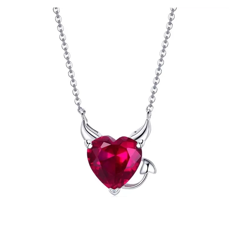 COLLAR TODOJOYAS PLATA 925 CORAZON DIABLO ROJO