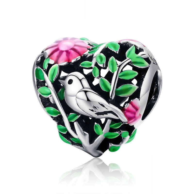 CHARM DIJE PLATA 925 CORAZON COLIBRI PAJARO AVE - 1