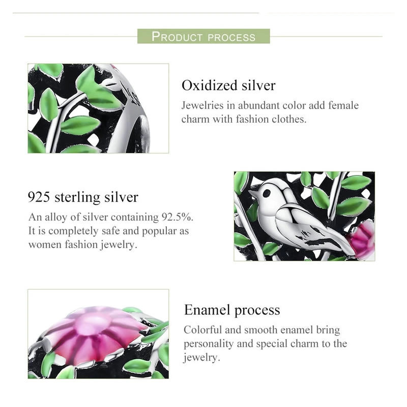 CHARM DIJE PLATA 925 CORAZON COLIBRI PAJARO AVE - 2