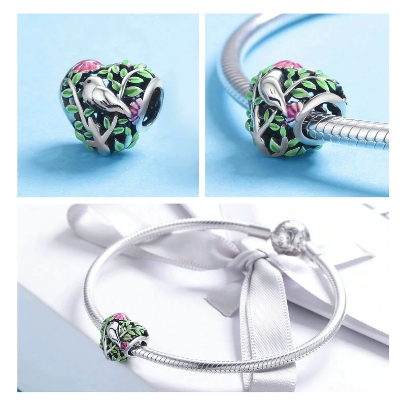 CHARM DIJE PLATA 925 CORAZON COLIBRI PAJARO AVE - 3