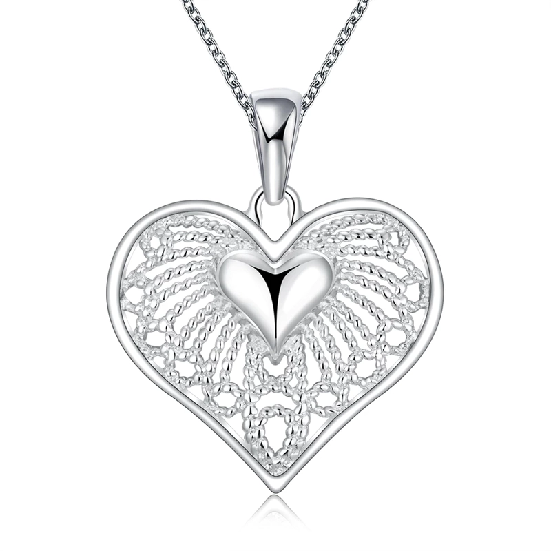 COLLAR TODOJOYAS ENCHAPADO EN PLATA COLGANTE CORAZON CADENAS PLATEADO - 1