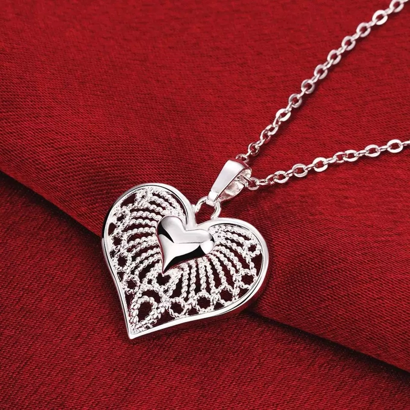 COLLAR TODOJOYAS ENCHAPADO EN PLATA COLGANTE CORAZON CADENAS PLATEADO - 3