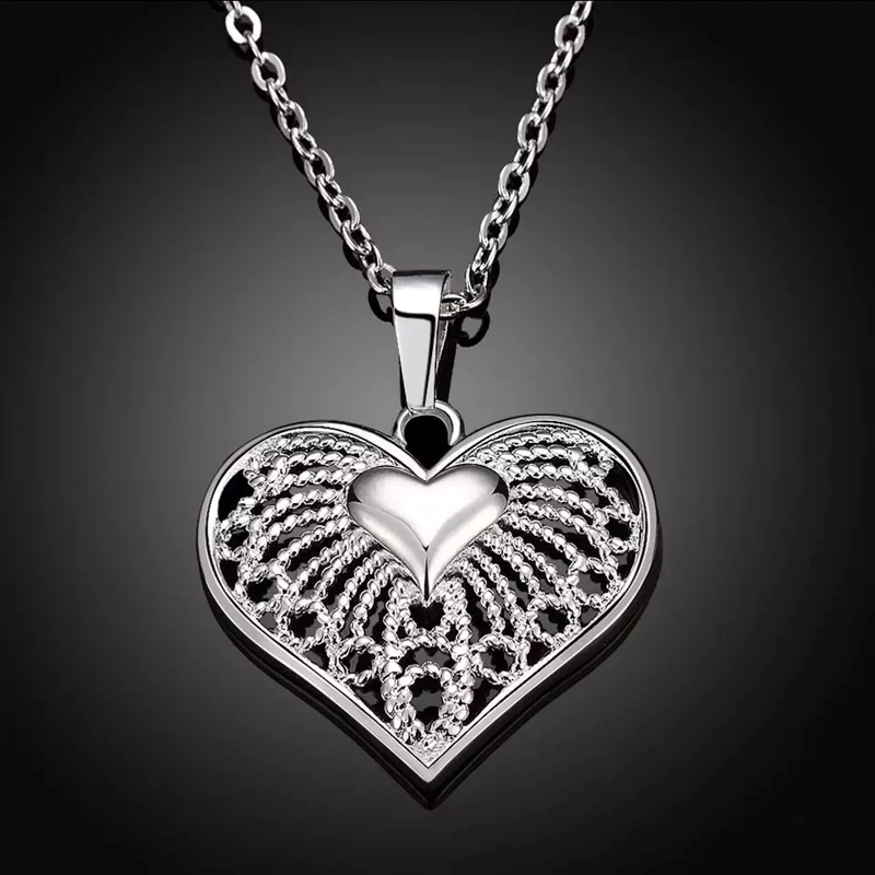 COLLAR TODOJOYAS ENCHAPADO EN PLATA COLGANTE CORAZON CADENAS PLATEADO - 4