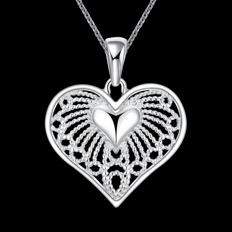 COLLAR TODOJOYAS ENCHAPADO EN PLATA COLGANTE CORAZON CADENAS PLATEADO - 5