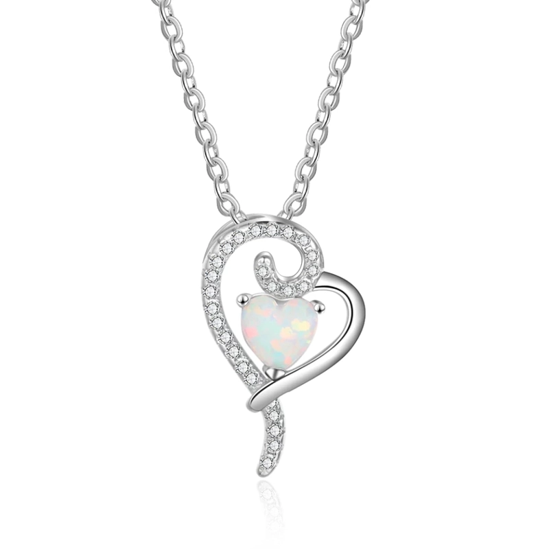 COLLAR TODOJOYAS ENCHAPADO EN PLATA CORAZON OPAL CIRCONES - 1