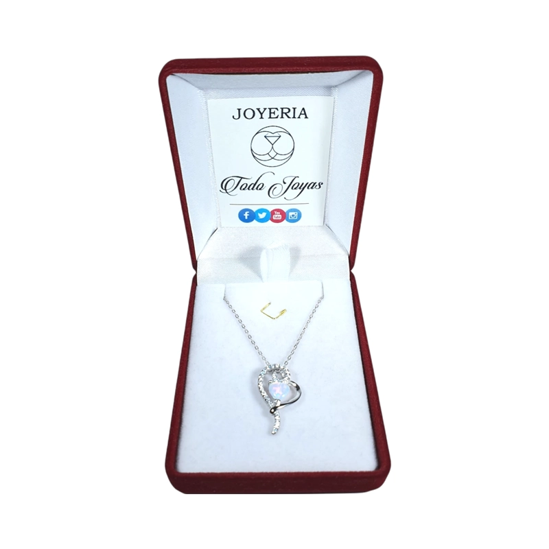 COLLAR TODOJOYAS ENCHAPADO EN PLATA CORAZON OPAL CIRCONES - 2