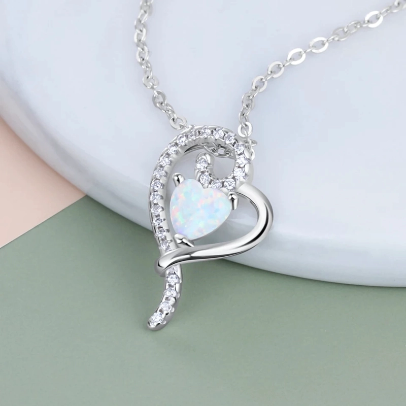 COLLAR TODOJOYAS ENCHAPADO EN PLATA CORAZON OPAL CIRCONES - 3